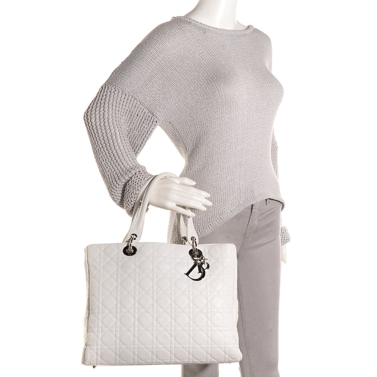 Lambskin Cannage Large Soft Lady Dior Shopping Tote White