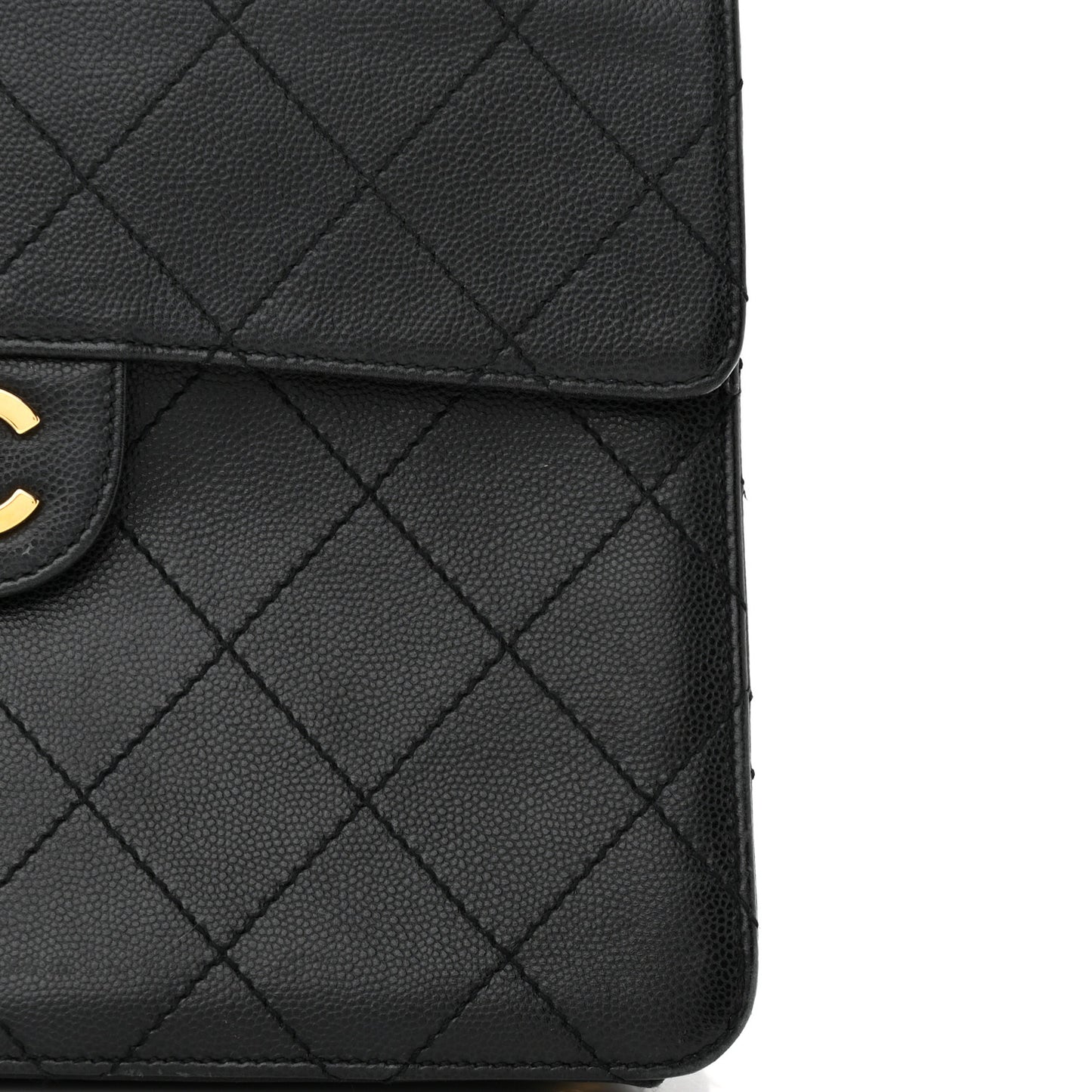 Caviar Diamond Stitched Flap Shoulder Bag Black