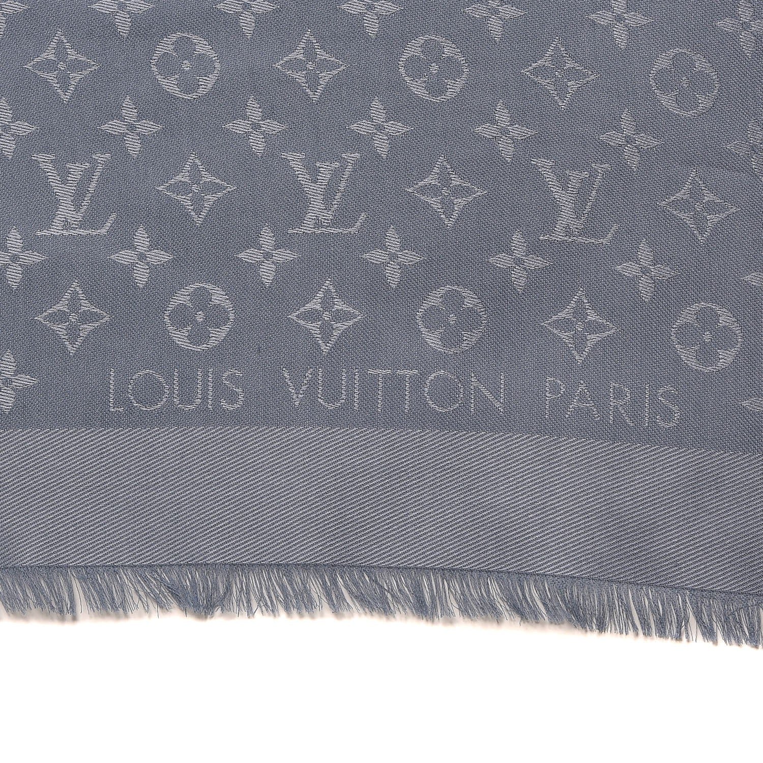 Louis Vuitton Silk Wool Monogram Shawl Charcoal Grey 3 of 4