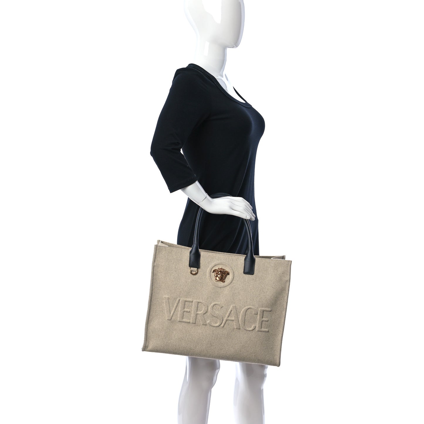 Canvas Calfskin La Medusa Tote Bag Beige