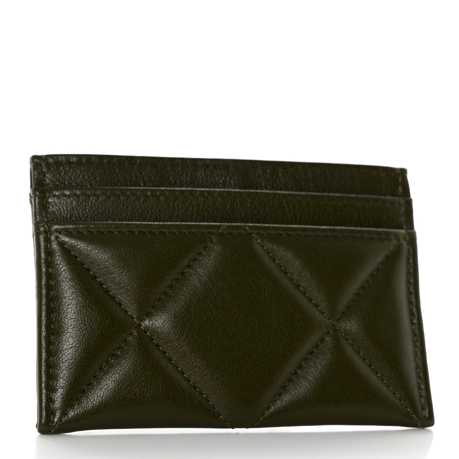Chanel Lambskin Quilted Chanel 19 Card Holder Khaki 3 of 9