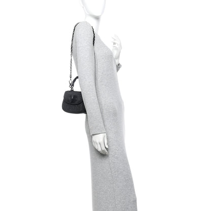 Gucci Moire Fabric Calfskin Rhinestone Monogram Monochrome Mini Bamboo 1947 Top Handle Chain Bag Black 2 of 12