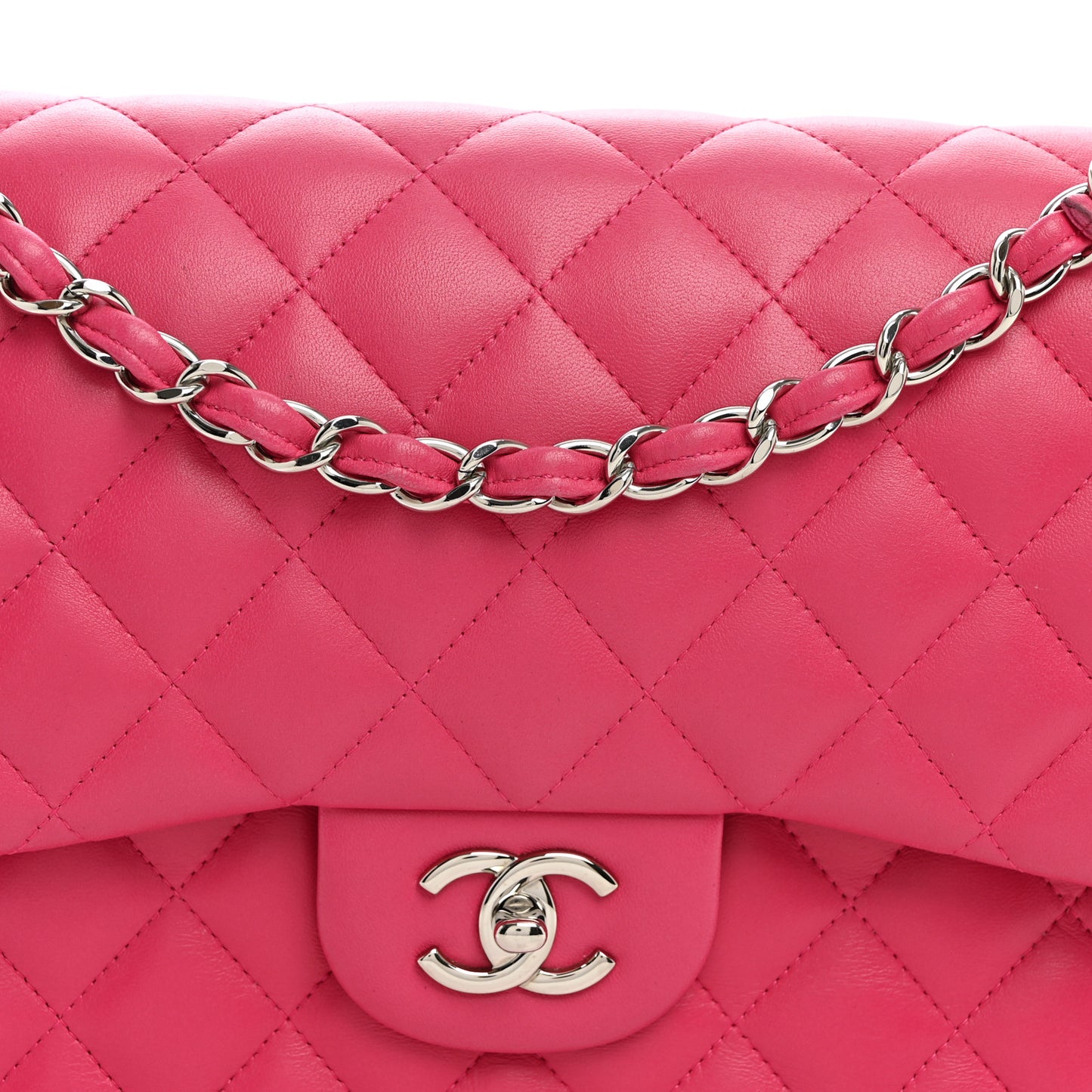 Lambskin Quilted Jumbo Double Flap Dark Pink