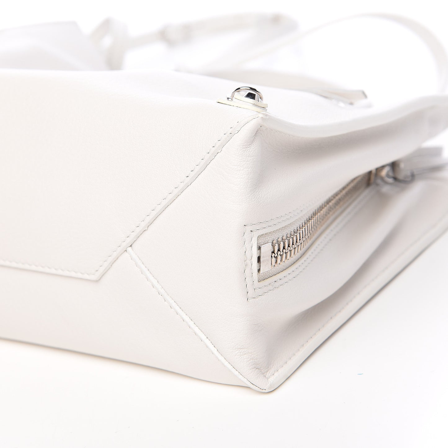 Grained Calfskin Papier Mini A4 Zip Around Tote White
