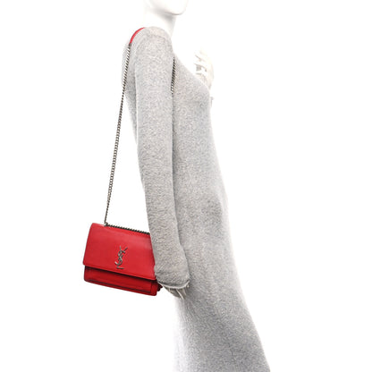 Saint Laurent Grained Calfskin Medium Monogram Sunset Satchel Red 2 of 12