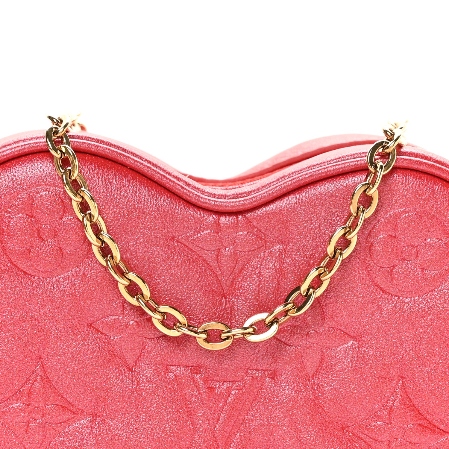 Louis Vuitton Lambskin Embossed Monogram Fall In Love Sac Coeur Heart Chain Bag Lipstick Red 7 of 10