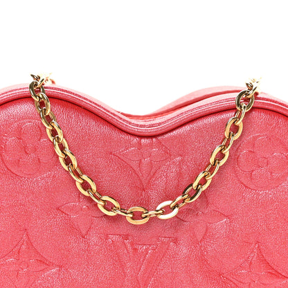 Louis Vuitton Lambskin Embossed Monogram Fall In Love Sac Coeur Heart Chain Bag Lipstick Red 7 of 10