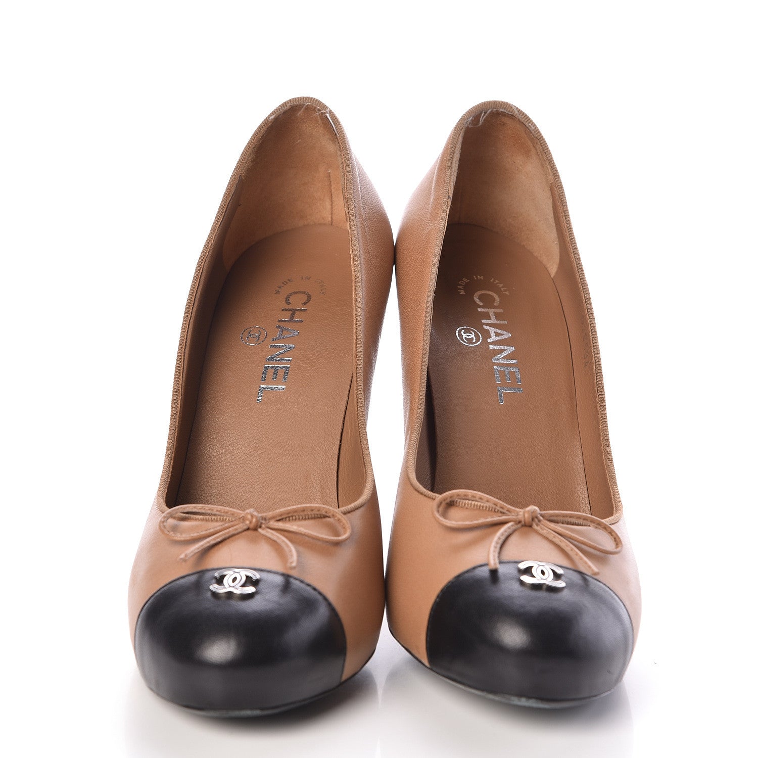 Chanel Lambskin Cap Toe CC Pumps 40 Beige Black 2 of 16