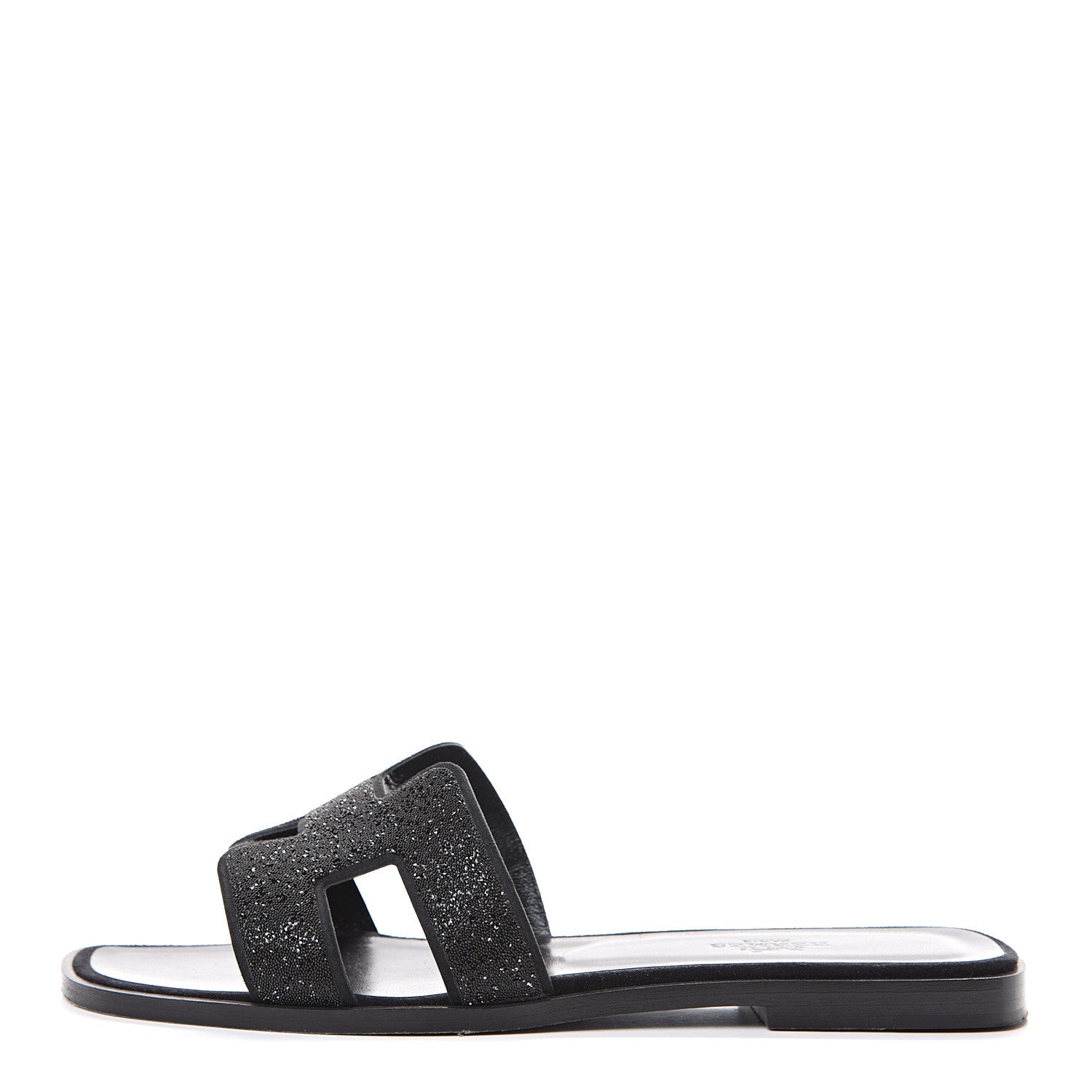 Hermes Suede Goatskin Crystal Powder Oran Sandals 37 Black 1 of 12