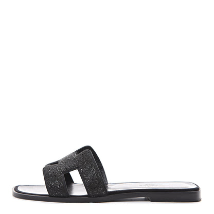 Hermes Suede Goatskin Crystal Powder Oran Sandals 37 Black 1 of 12