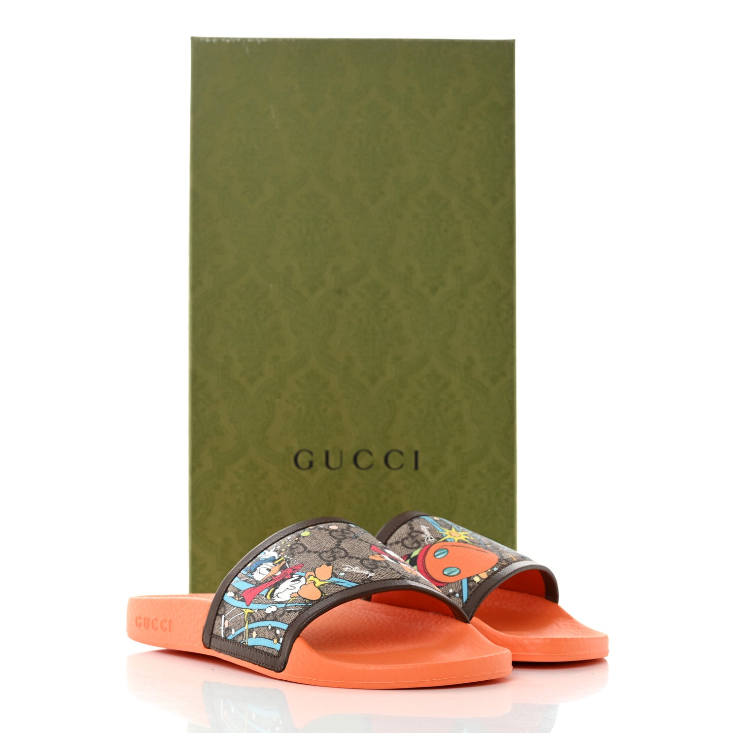 X DISNEY GG Supreme Monogram Donald Duck Mens Slide Sandals 38 Beige Ebony New Acero