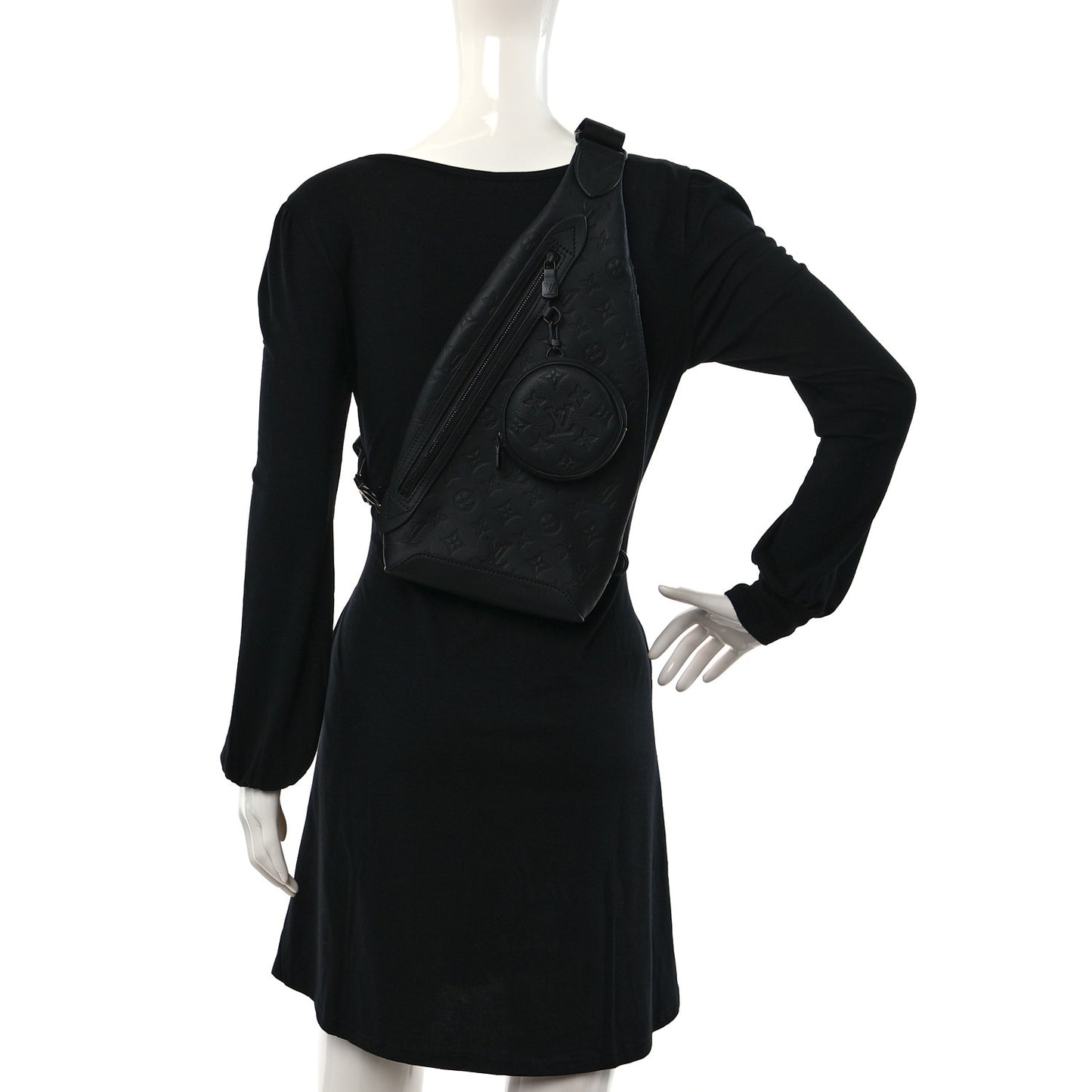 Calfskin Shadow Monogram Duo Slingbag Black