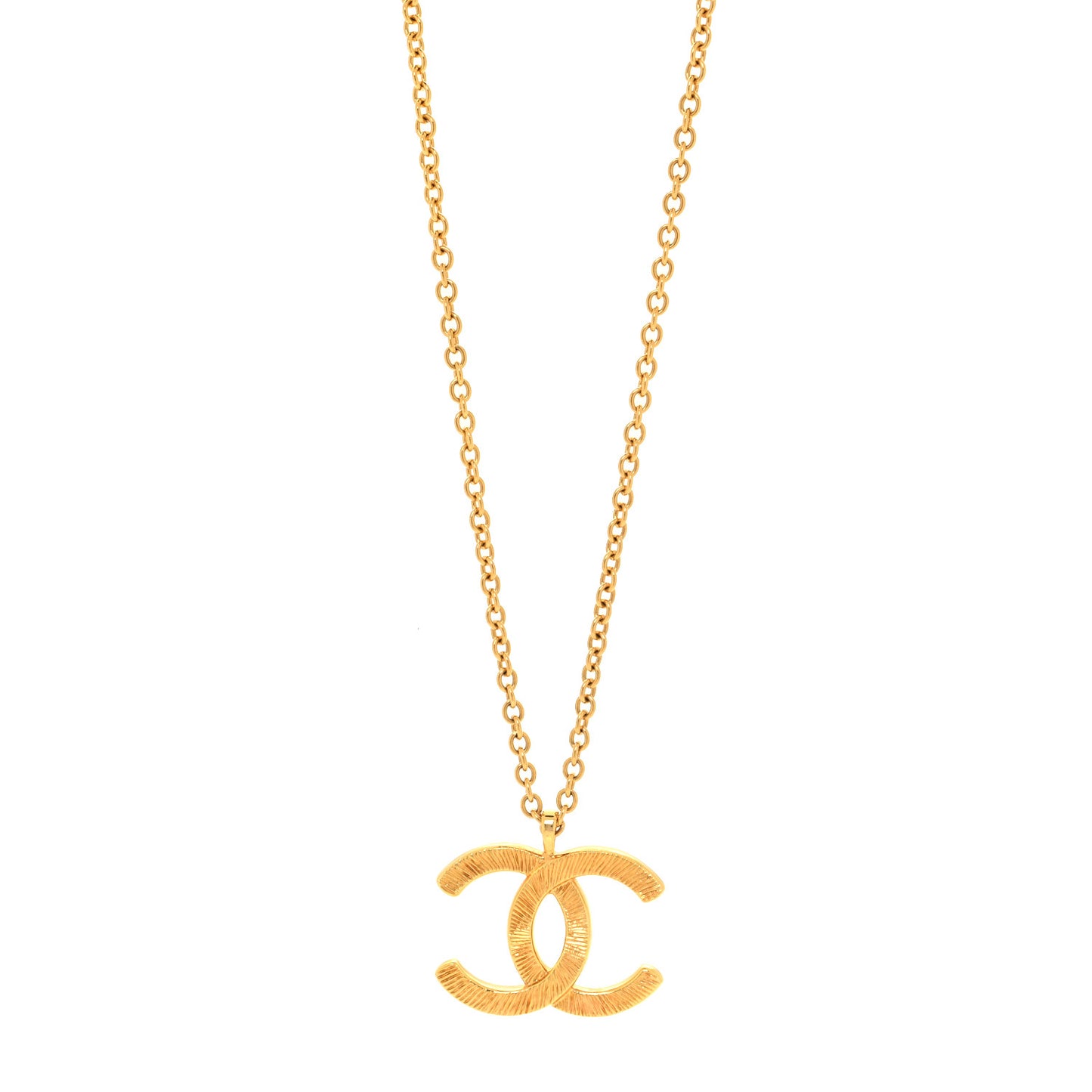 Metal Textured CC Chain Pendant Necklace Gold