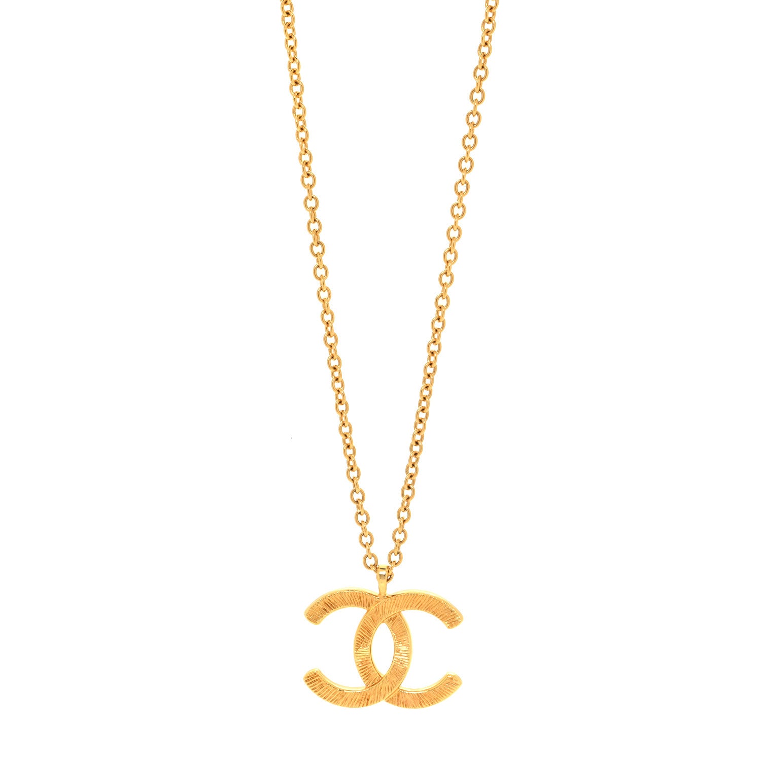 Chanel Metal Textured CC Chain Pendant Necklace Gold 1 of 4