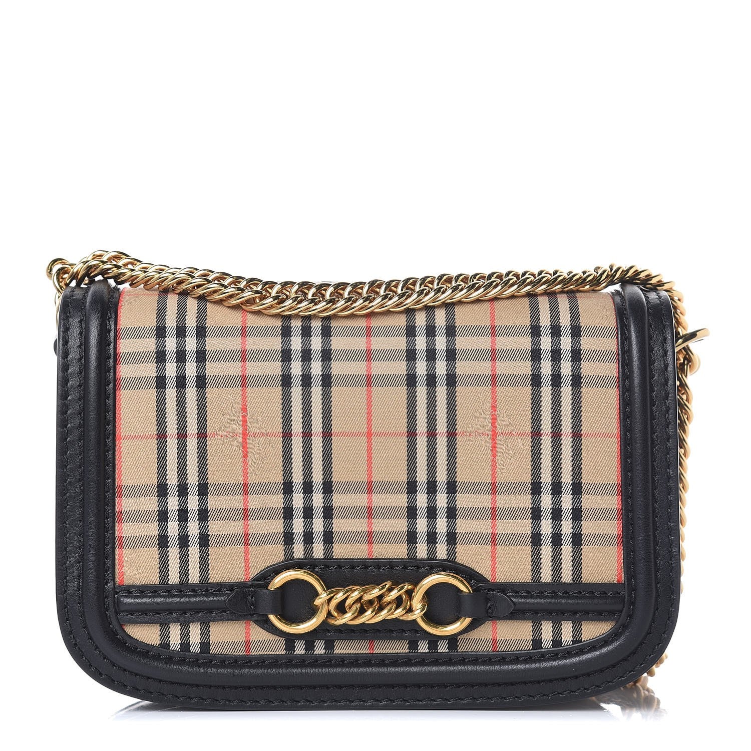 Burberry Smooth Calfskin 1983 Knight Check Link Shoulder Bag Black 1 of 6