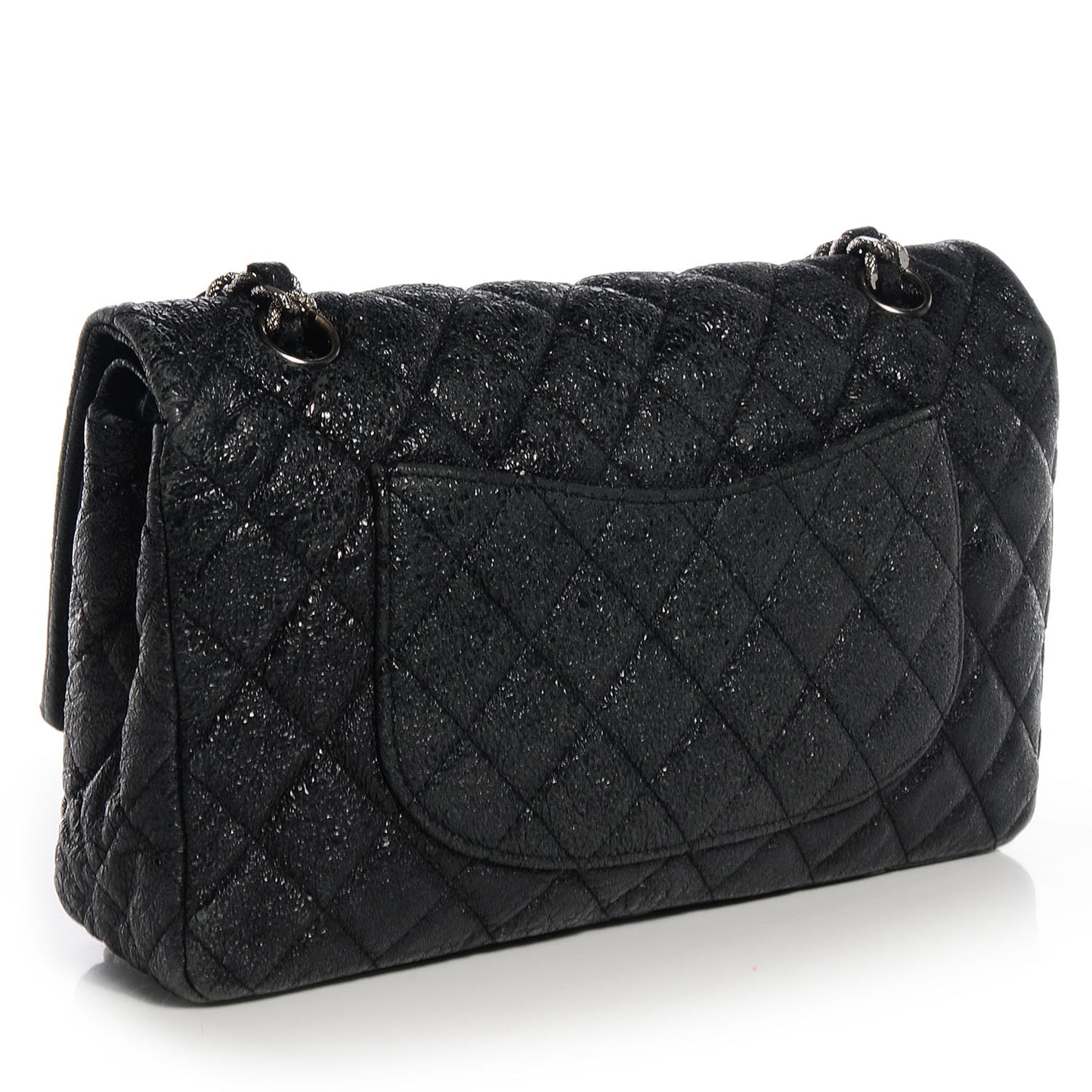 Crackled Calfskin Medium Double Flap Black