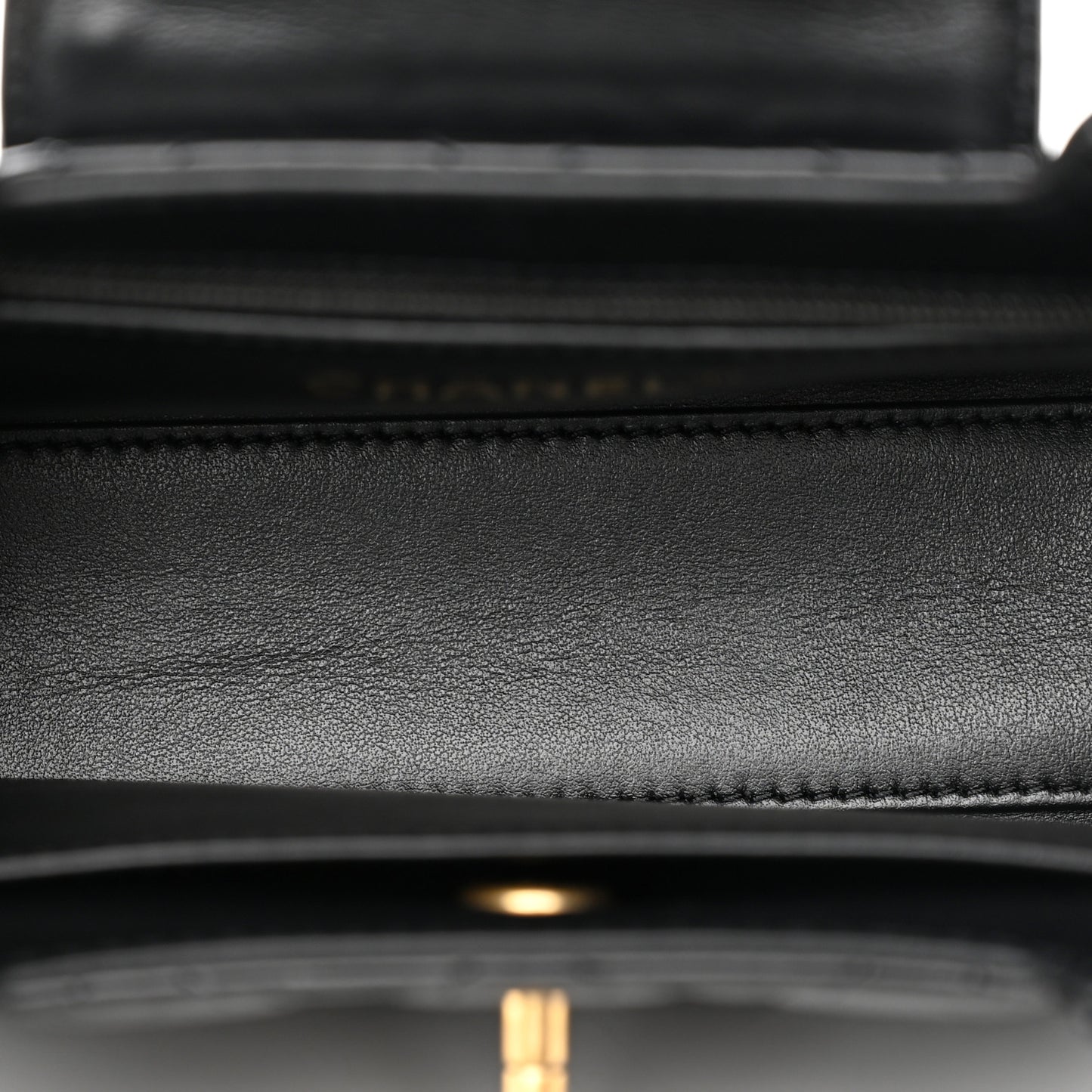 Shiny Aged Calfskin Quilted Nano Kelly Shopper Black