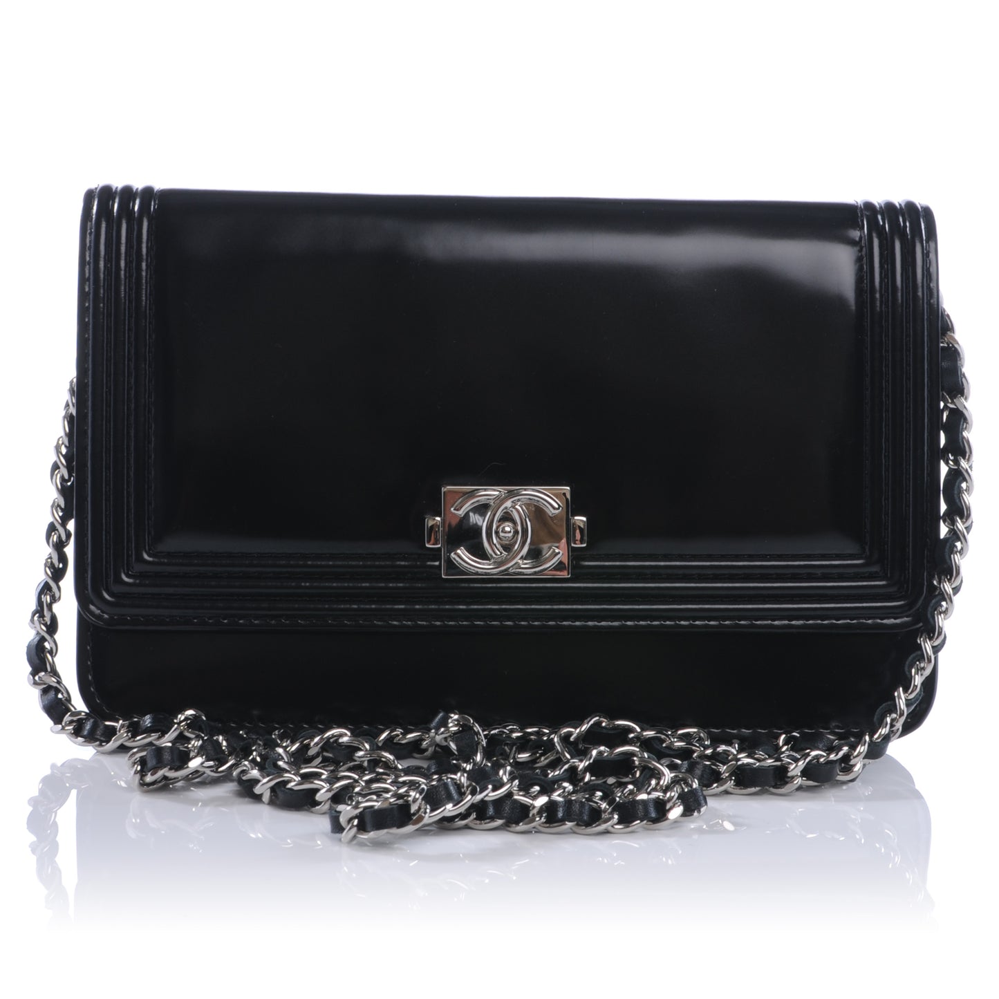 Glazed Calfskin Boy Wallet On Chain WOC Black