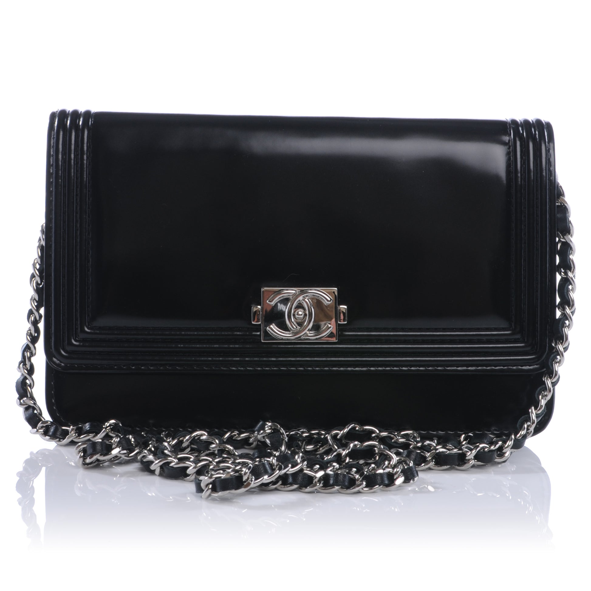 Chanel Glazed Calfskin Boy Wallet On Chain WOC Black 1 of 9