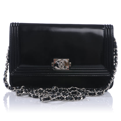 Chanel Glazed Calfskin Boy Wallet On Chain WOC Black 1 of 9