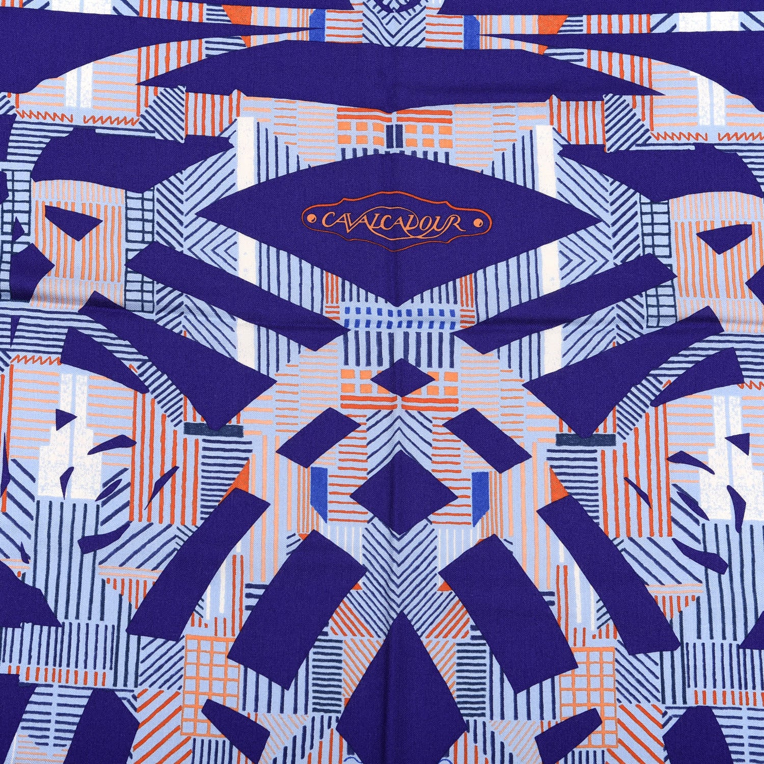 Hermes Cashmere Silk Cavalcadour Shawl 140 Violet Bleu Jean Orange 2 of 4