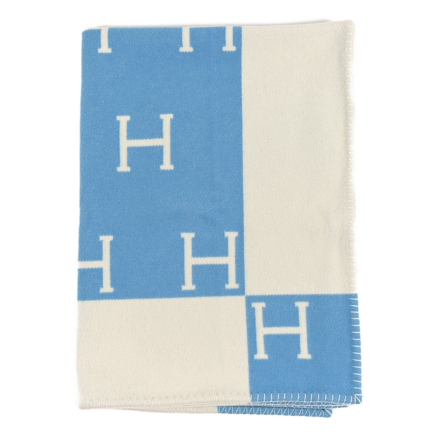 HERMES ブランケット Hermes Wool Cashmere Avalon Baby Blanket Bleu Genievre White