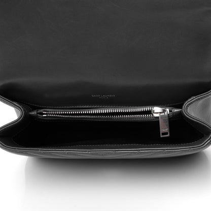 Saint Laurent Sheepskin Matelasse Chevron Monogram Medium College Bag Asphalt 4 of 4