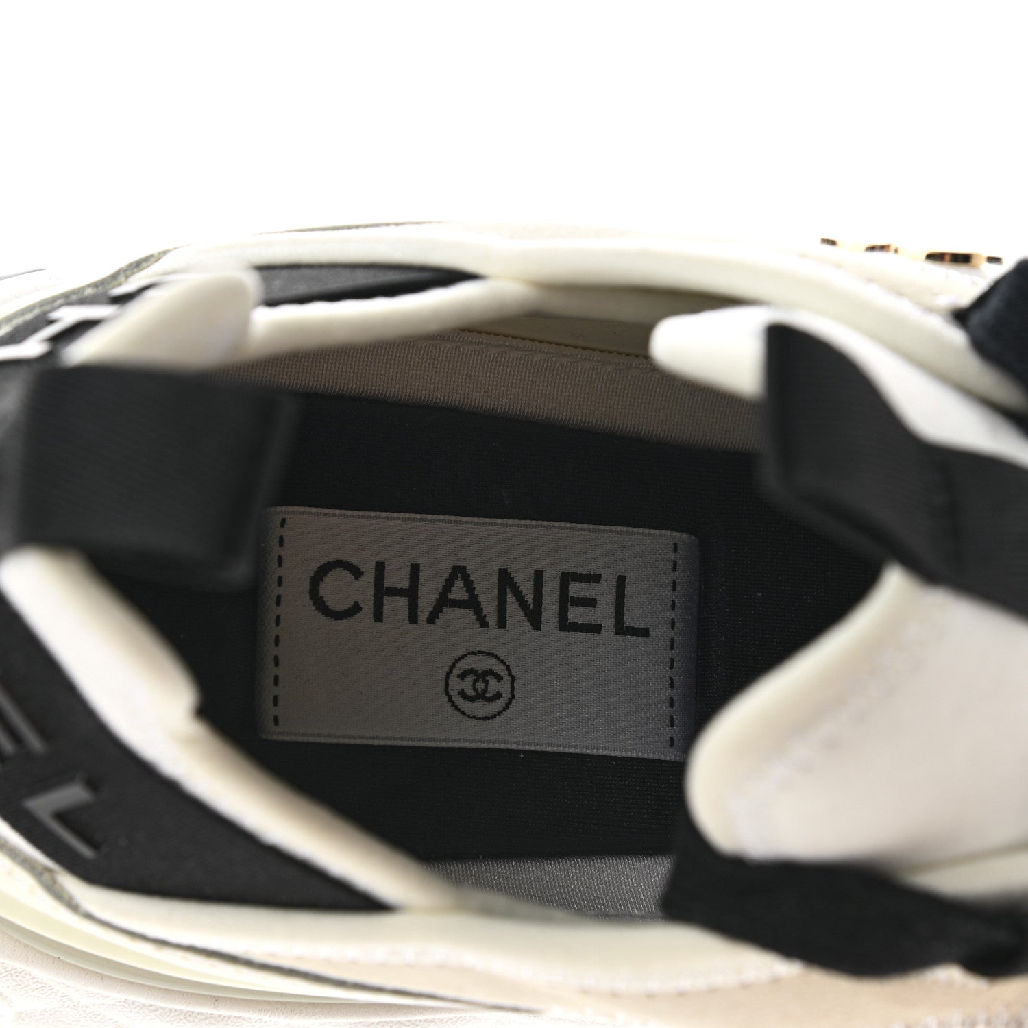 Chanel Velvet Calfskin Mixed Fibers Mens CC Sneakers 40 Ivory Black 7 of 8