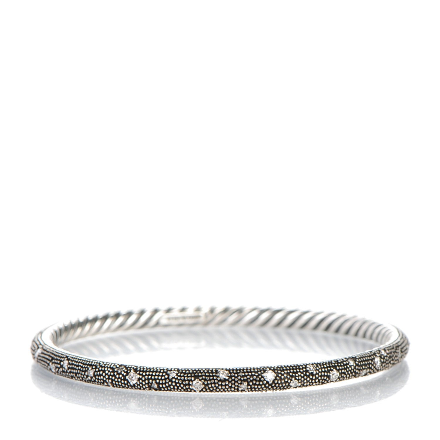 David Yurman Sterling Silver Diamond 4mm Midnight Melange Bangle Bracelet 1 of 4