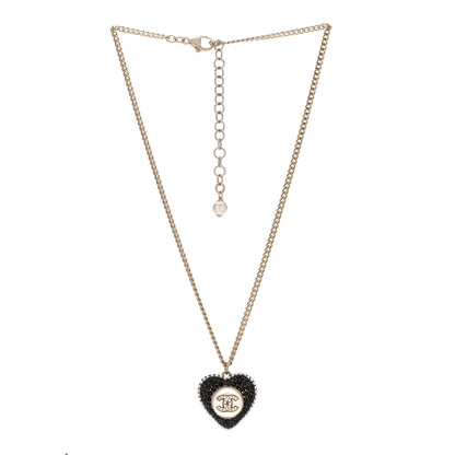 Chanel Pearl Crystal CC Heart Necklace Gold Pearly White Black 3 of 5