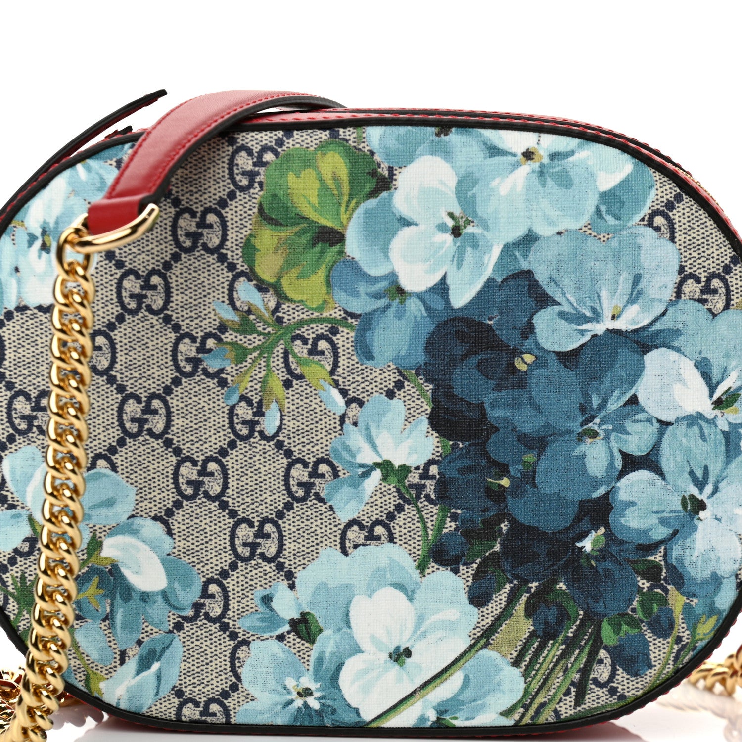 Gucci GG Supreme Monogram Blooms Mini Chain Shoulder Bag Beige Blue Navy Hibiscus Red 8 of 10