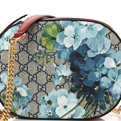 Gucci GG Supreme Monogram Blooms Mini Chain Shoulder Bag Beige Blue Navy Hibiscus Red 8 of 10