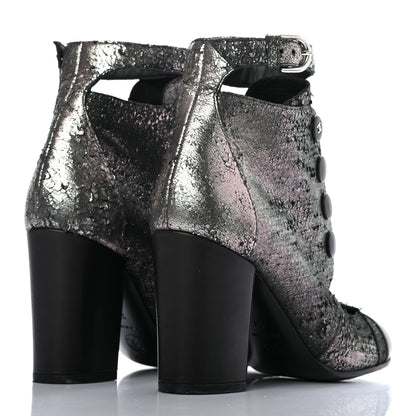 Chanel Metallic Lambskin Cap Toe Ankle Boots 37 Silver Black 4 of 8