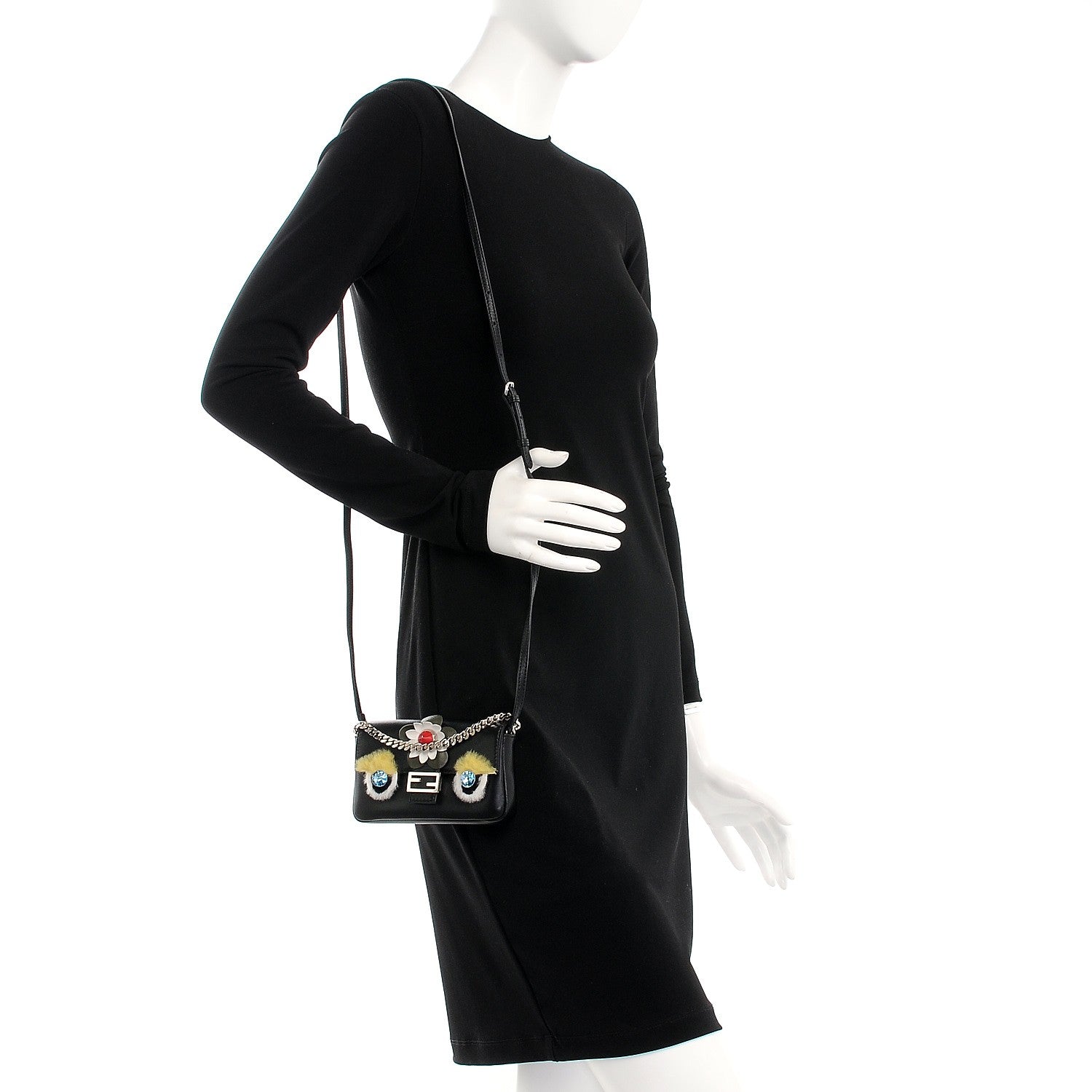 Fendi Shiny Nappa Rabbit Fur Crystal Flowerland Micro Buggie Baguette Black Mojito Multicolor 2 of 7