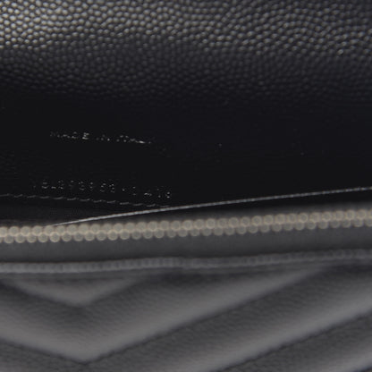 Saint Laurent Grain De Poudre Matelasse Chevron Monogram Envelope Chain Wallet Black 7 of 11