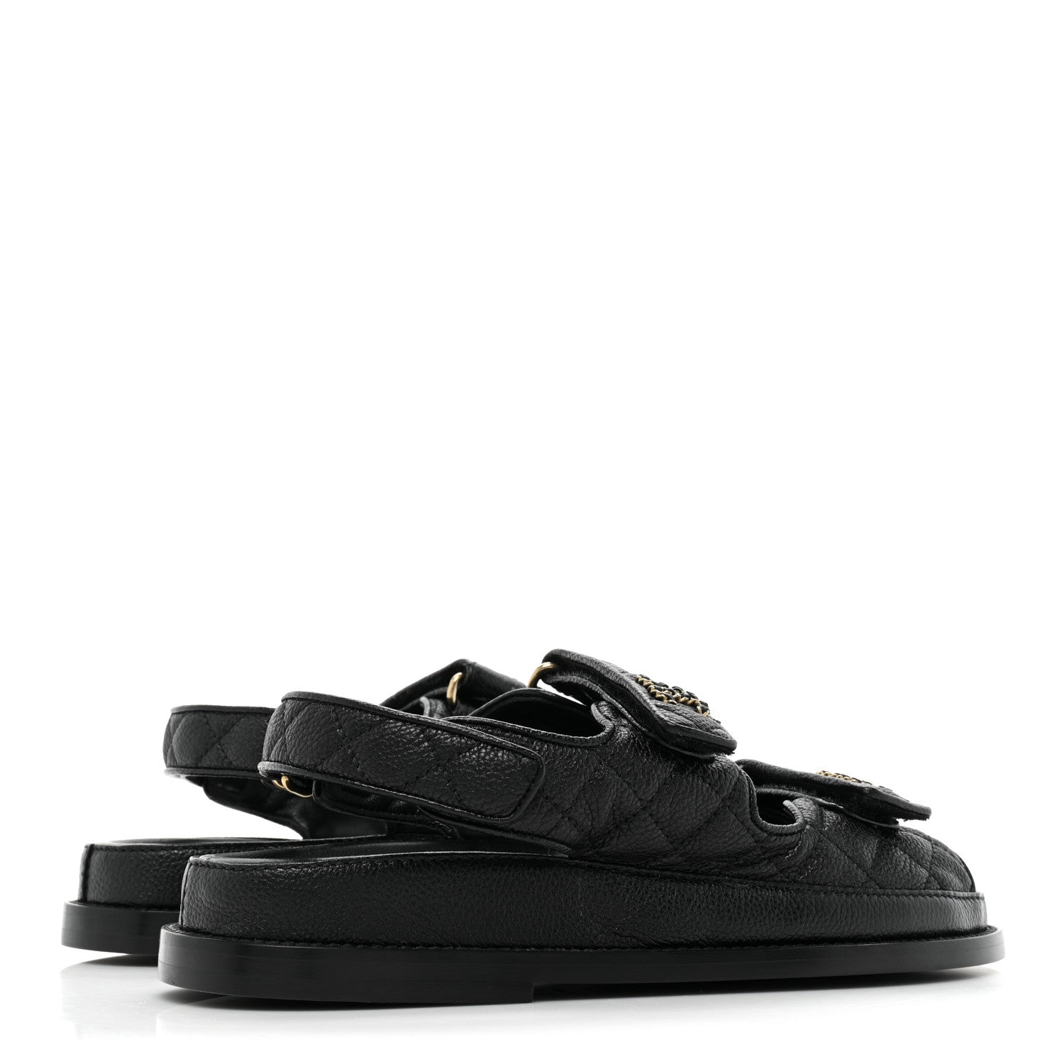 Chanel Grained Calfskin Velcro Dad Sandals 36.5 Black 3 of 10