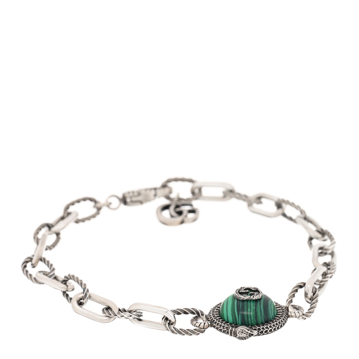 Gucci Sterling Silver Malachite Garden GG Bracelet 1 of 4