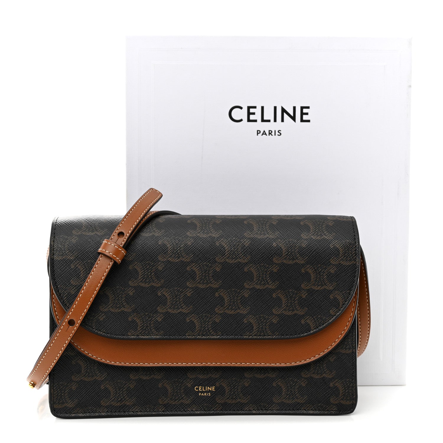Celine Triomphe Canvas Lambskin Wallet On Strap Tan 3 of 12