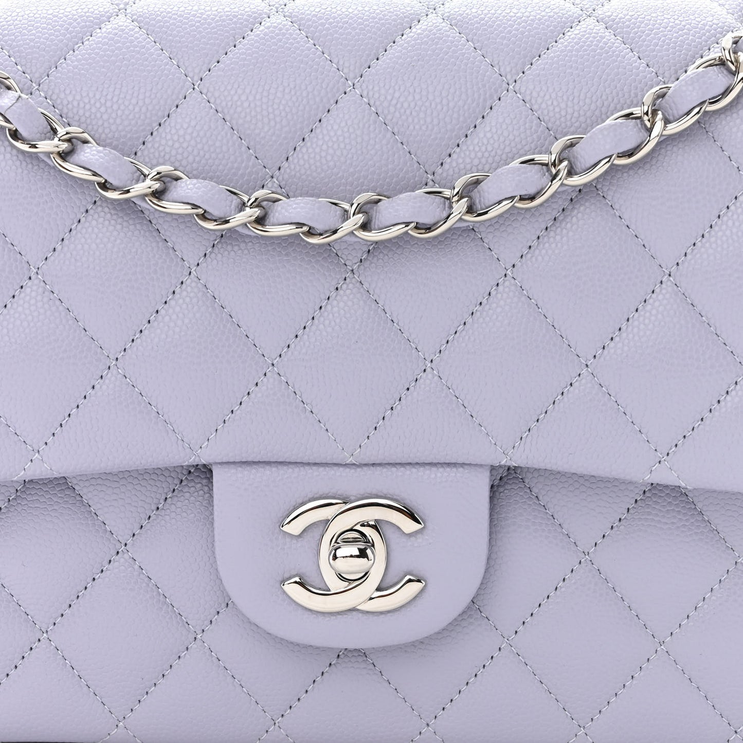 Caviar Quilted Medium Double Flap Light Purple