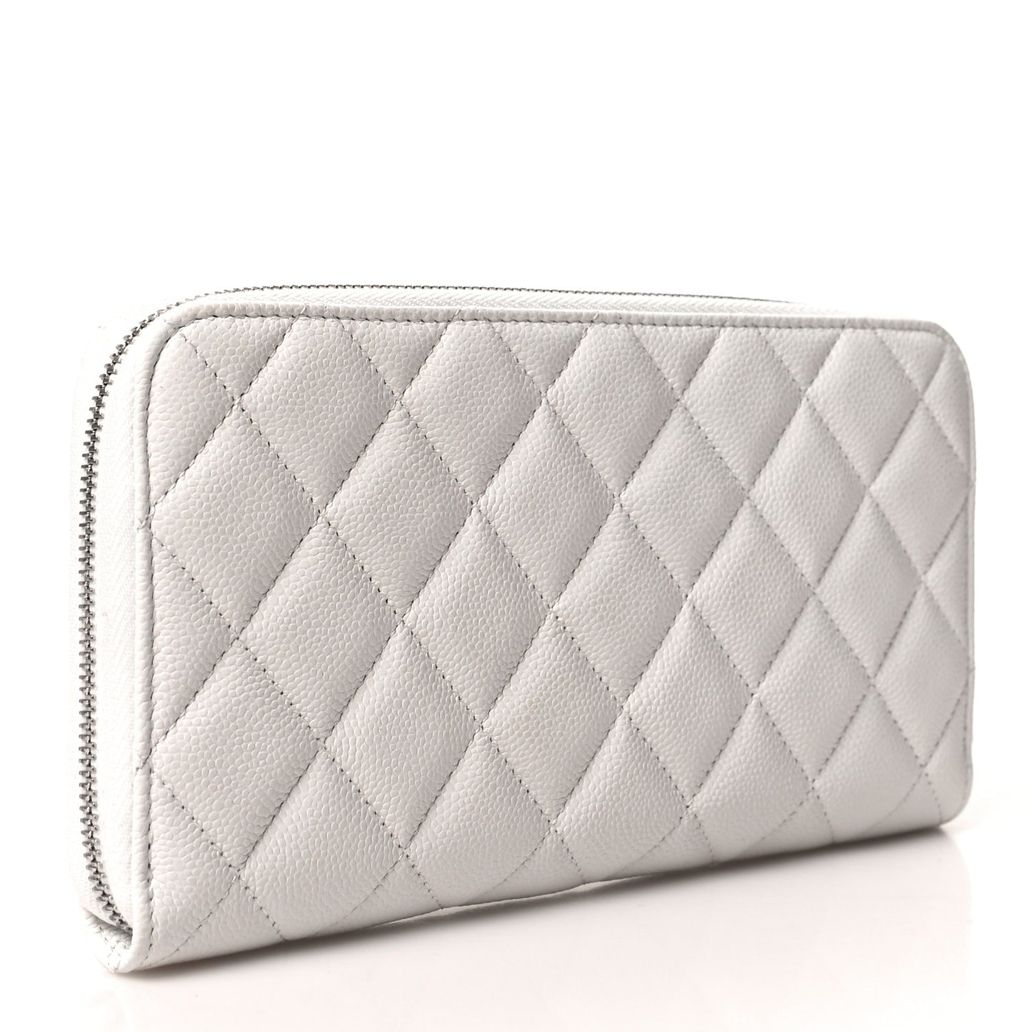 Caviar Quilted Coco Chanel Logo CC Large Gusset Zip Around Wallet White