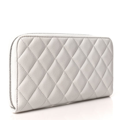 Chanel Caviar Quilted Coco Chanel Logo CC Large Gusset Zip Around Wallet White 3 of 9