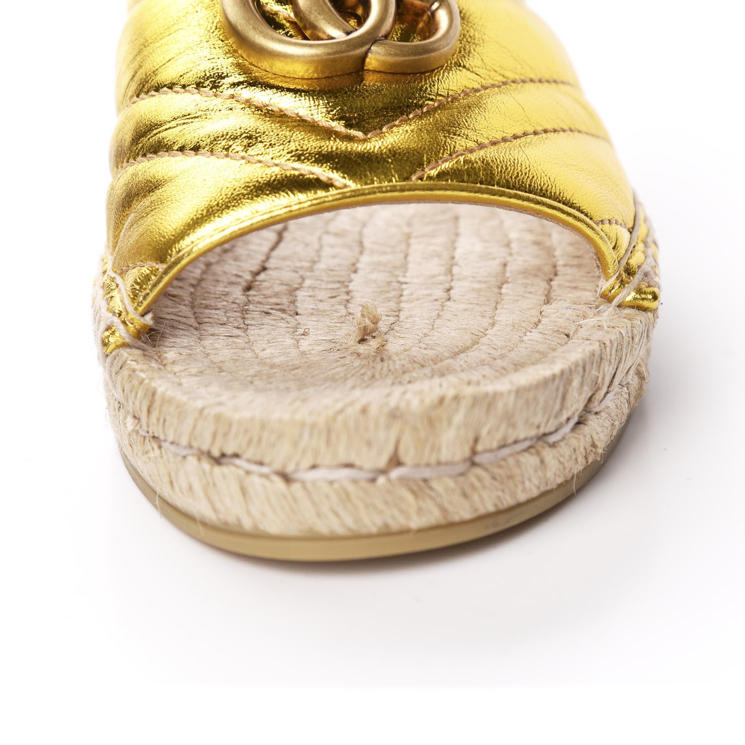 Gucci Metallic Nappa Matelasse GG Marmont Espadrille Slide Sandals 37.5 Oro 10 of 11