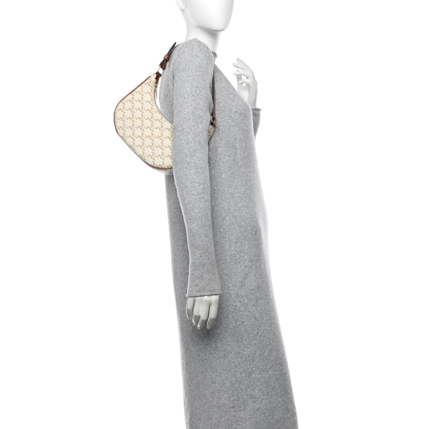 Celine Canvas Calfskin Ava Triomphe Shoulder Bag White 2 of 13