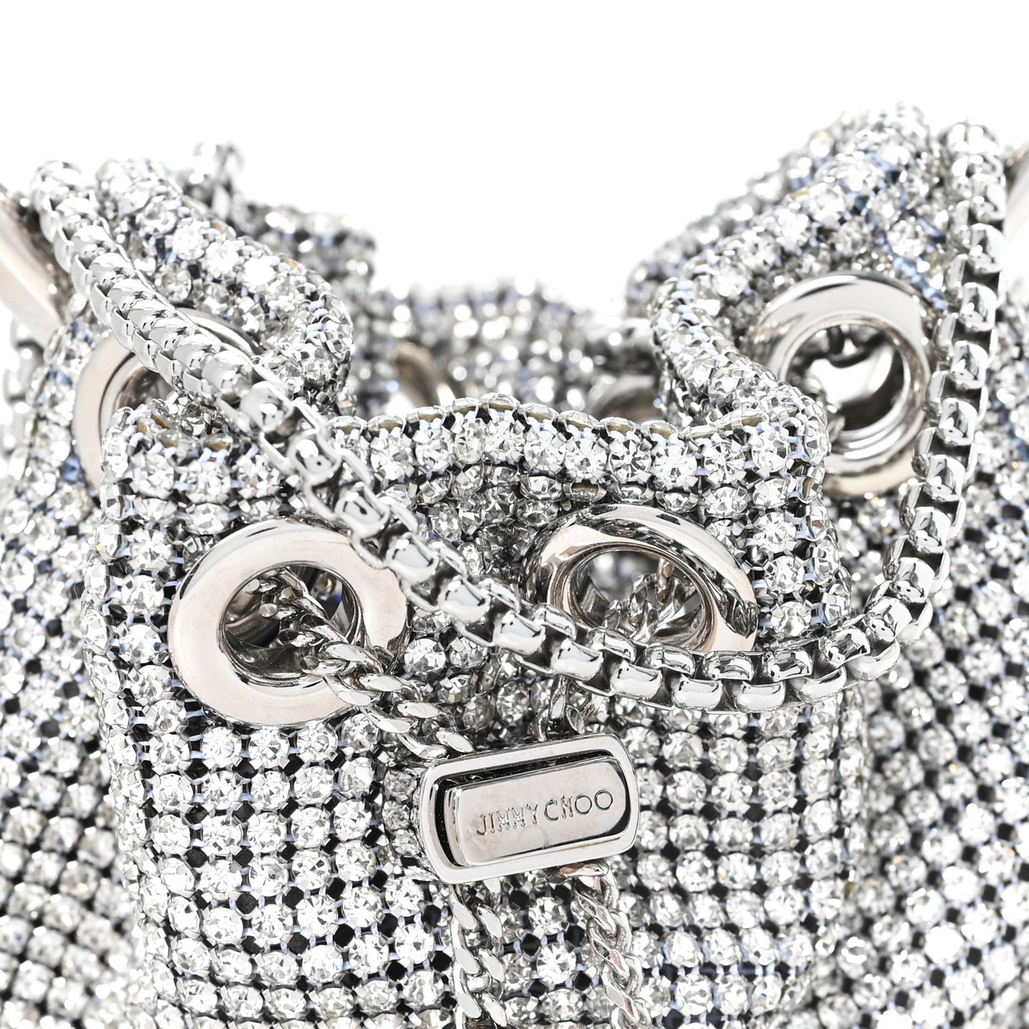 Satin Crystal Embellished Micro Bon Bon Bag Silver