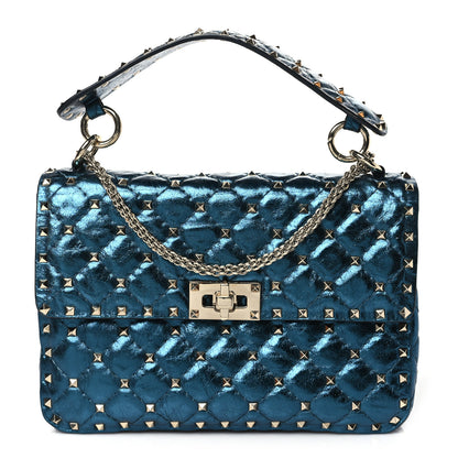 Valentino Garavani Metallic Wrinkled Lambskin Medium Rockstud Spike Shoulder Bag Peacock 1 of 11