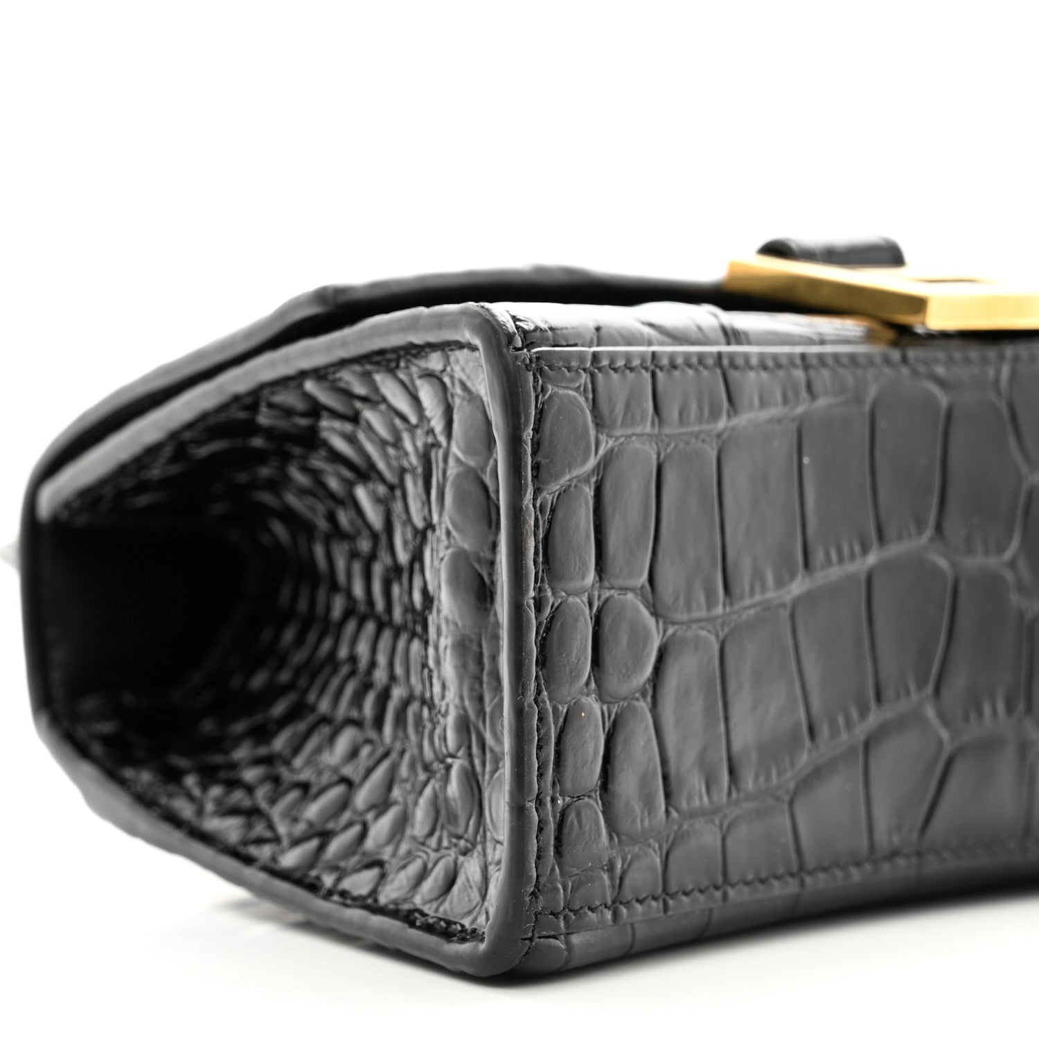 Balenciaga Shiny Calfskin Crocodile Embossed Hourglass Top Handle Bag XS Black 8 of 11