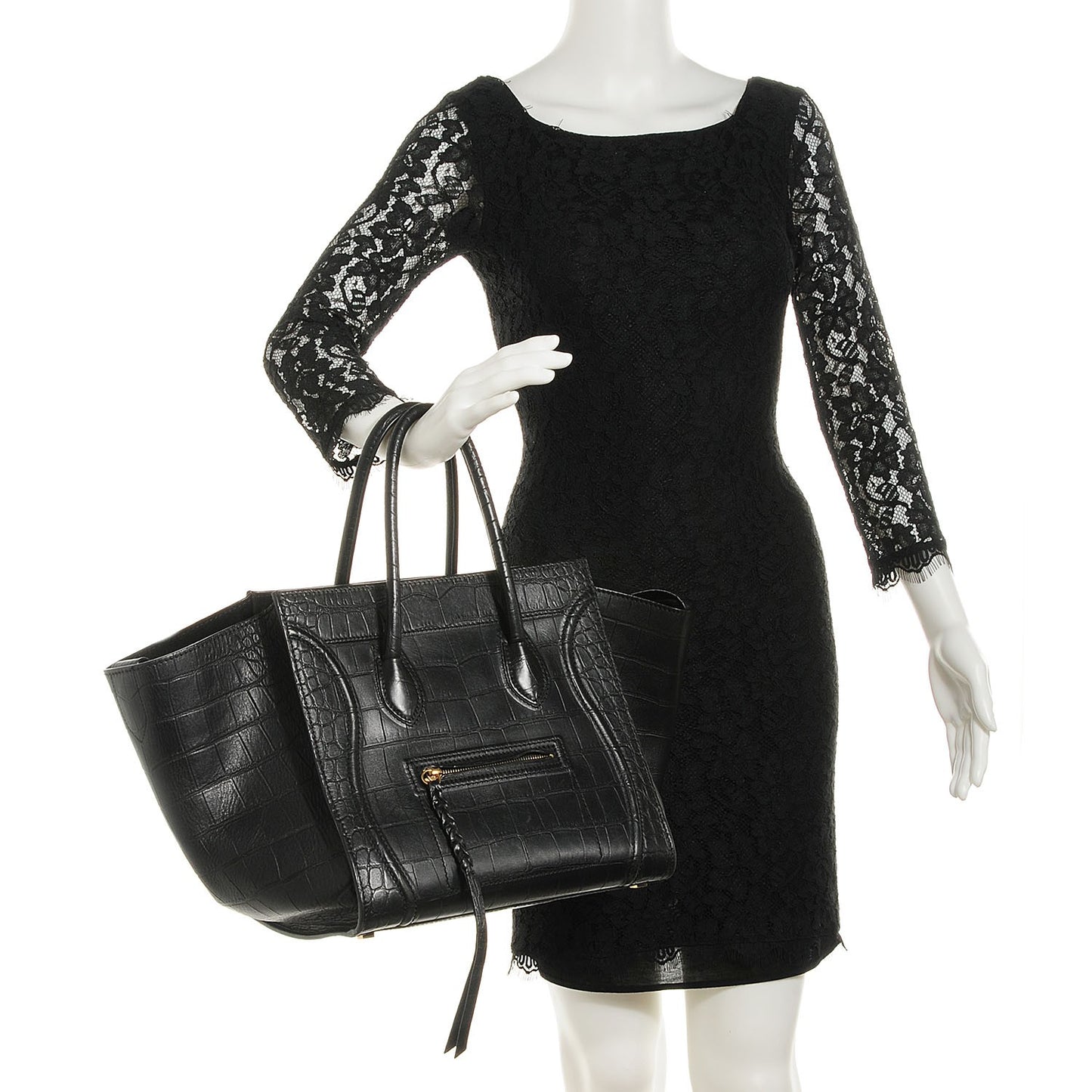 Crocodile Embossed Calfskin Medium Phantom Luggage Black