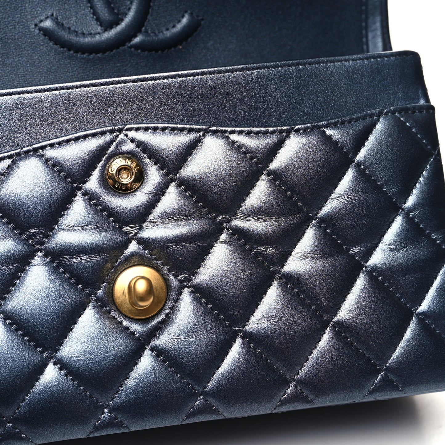 Metallic Lambskin Quilted Small Double Flap Dark Blue