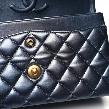 Chanel Metallic Lambskin Quilted Small Double Flap Dark Blue 11 of 11