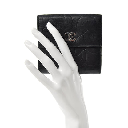 Chanel Lambskin Camellia Embossed French Wallet Black 2 of 7